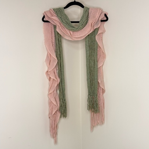 Accessories - Ruffled Pink & Chic Green Scarf Set (2 Pc) | Elegant Feminine Cottagecore Accent